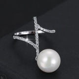 Twist Crystal White Pearl Ring for Women Wedding Engagement Jewelry