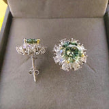 1CT Green Moissanite Stud Earrings S925 Sterling Silver Wedding Jewelry