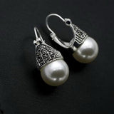 Vintage Hanging Pearl Drop Earrings For Women Retro Silver Jewelry