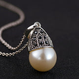 Vintage Hanging Pearl Drop Earrings For Women Retro Silver Jewelry