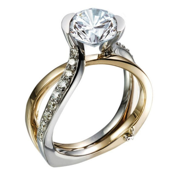 Luxury Two-Tone Engagement Ring Zircon for Women Wedding Jewelry