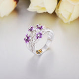 Stackable Purple Flower Ring 925 Sterling Zircon for Women Jewelry