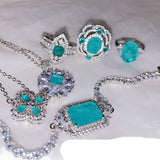 Tourmaline Gemstone Jewelry Set 925 Silver Women Bracelet Ring Necklace Wedding