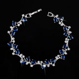 Dark Blue Sapphire Leaf Link Chain Bracelet Silver Wedding Jewelry