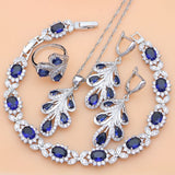 Blue Sapphire Leaves Jewelry Set for Women Wedding Jewelry