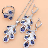 Blue Sapphire Leaves Jewelry Set 925 Silver for Women Wedding
