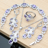 Blue Sapphire Leaves Jewelry Set 925 Silver for Women Wedding