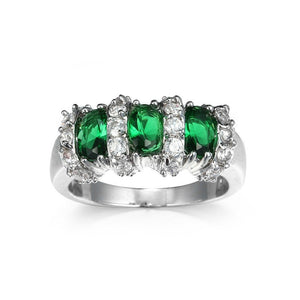 Green Emerald Engagement Ring For Women Silver Wedding Bridal Jewelry