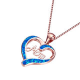 Blue Opal MOM Heart Pendant Necklace Mothers Day Best Gift Jewelry