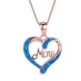 Blue Opal MOM Heart Pendant Necklace Mothers Day Best Gift Jewelry