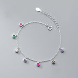 Round Beads Charm Bracelet Silver Link Chain For Women Jewelry