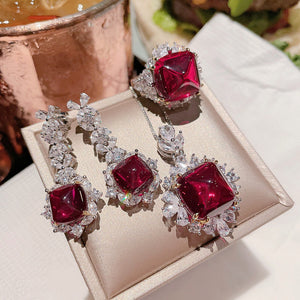 Vintage Ruby Bridal Jewelry set Earrings Rings Necklace for women Gift