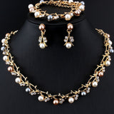 Vintage Pearl Bridal Jewelry Sets Necklace Earring for Women Party Gift Costume