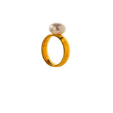 Shell Pearl Engagement Ring 18K Yellow Gold for Women Jewelry