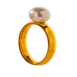 Shell Pearl Engagement Ring 18K Yellow Gold for Women Jewelry