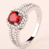Red Ruby Engagement Ring 925 Silver For Women Wedding Jewelry Gift