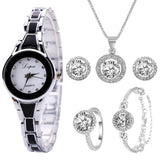 Luxury 6PCS Wristwatches Set Women Rose Gold Quartz Watch Jewelry