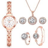 Luxury 6PCS Wristwatches Set Women Rose Gold Quartz Watch Jewelry