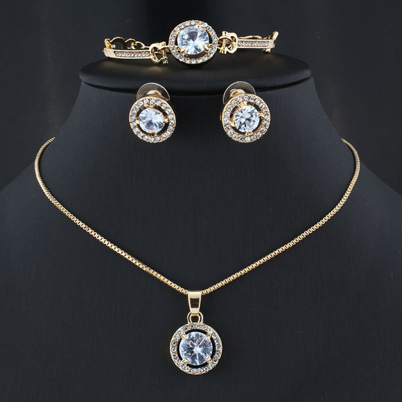 Charm White Sapphire Jewelry Set Stud Earring For Women Bracelet Necklace