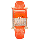 Luxury Leather Rectangle Women Watche Diamond Ladies Quartz Watch