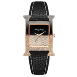 Luxury Leather Rectangle Watche Women Diamond Quartz Watch