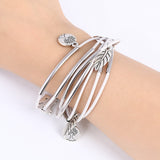 Bangles Multilayer Bracelet Leaves Pendant Silver Wedding Jewelry