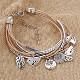 Bangles Multilayer Bracelet Leaves Pendant Silver Wedding Jewelry