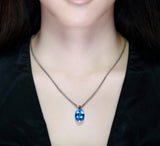Blue Aquamarine Pendant Necklace 925 Silver Link Chain For Women