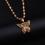 Butterfly Pendant NecklaceFor  Woman 10K Yellow Gold Wedding Jewelry