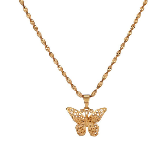 Butterfly Pendant NecklaceFor  Woman 10K Yellow Gold Wedding Jewelry