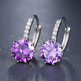 Purple Round Zircon Stud Earrings Women Anniverssary Jewelry