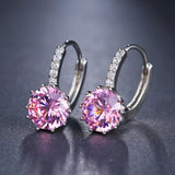Purple Round Zircon Stud Earrings Women Anniverssary Jewelry