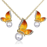 Butterfly Enamel Pearl Jewelry Set for Women Jewelry