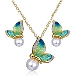Butterfly Enamel Pearl Jewelry Set for Women Jewelry