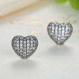 Luxury Silver Heart Stud Earrings Women Anniverssary Fine Jewelry