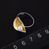 Genuine Pearl Leaf Ring 925 Sterling Silver For Women  Anniverssary Jewelry