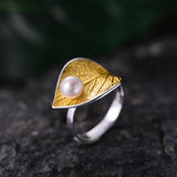 Genuine Pearl Leaf Ring 925 Sterling Silver For Women  Anniverssary Jewelry