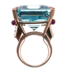 Large Aquamarine Stone Rose Gold Zircon Ring for Women Jewelry