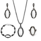 Antique Silver Opal Gemstone Jewelry Set Women Anniverssary Jewelry