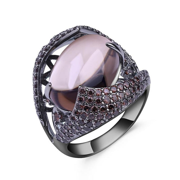 Vintage Gothic Dark Gemstone Ring 925 Sterling Sliver Women's Jewelry