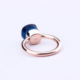 Natural Blue Topaz Ring 14K Rose Gold Women Wedding Jewelry