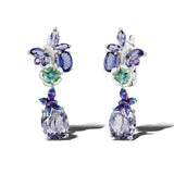 Luxury Gem Flower Jewelry Set Ring Earrings Women's 925 Sterling Silver