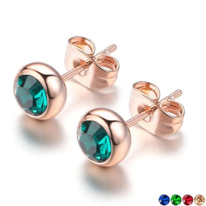  Vintage Green Emerald Stud Earring 14K Rose Gold Romantic Gift For Women Jewelry