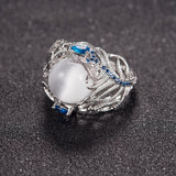 Vintage Opal Cat Eye Ring Hollow Silver Feather Big Stone Women Fashion Jewelry