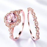 Morganite 925 Sterling Silver Ring Set Engagement Ring Women Fine Jewelry