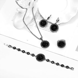 Bohemia Black Crystal Jewelry Set For Women Necklace Earrings Bracelet Ring 