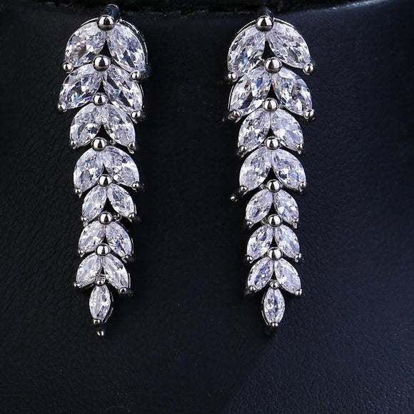 Leaf Pendant Earrings  AAA Cubic Zircon Women's Wedding Party Jewelry Gift