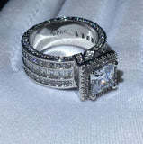 Vintage Genuine Court Ring 925 sterling Silver Princess cut AAAAA Diamond stone Engagement Women's Wedding Jewelry