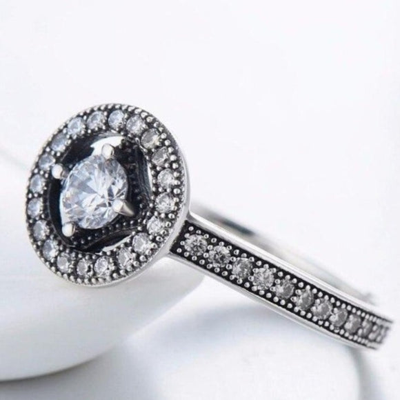 Antique Silver Clear Zircon Ring Wedding Women Jewelry