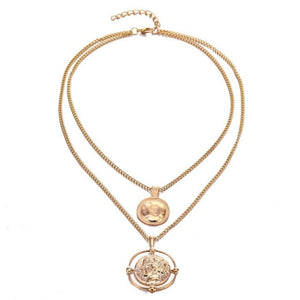 Double-layer Pendant Necklace 14kt Retro Gold Women's Wedding Jewelry